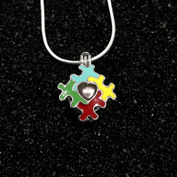 Sterling Silver Autism Puzzle Pendant & Necklace